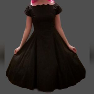 Vintage style scalloped neckline black dress